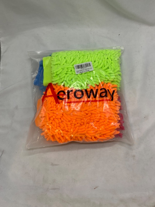 Photo 1 of Aeroway Chenille Microfiber Premium Scratch-Free Car Wash Mitt - Double Sided, 4 Pack, 4 Color,Regular Size