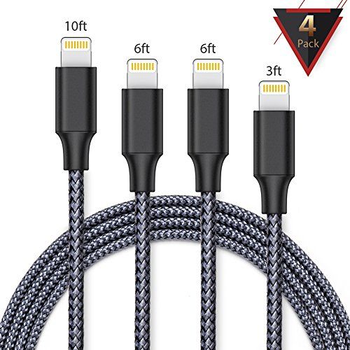 Photo 1 of IPhone ChargerFAMMU Lightning Cable 4Pack 3FT 6FT 6FT 10FT Iphone Cord For IPhone X/8/7/7 Plus/6S/6S Plus/6/6 Plus/SE/5S/5C/5IPad/IPod (Black Gery)