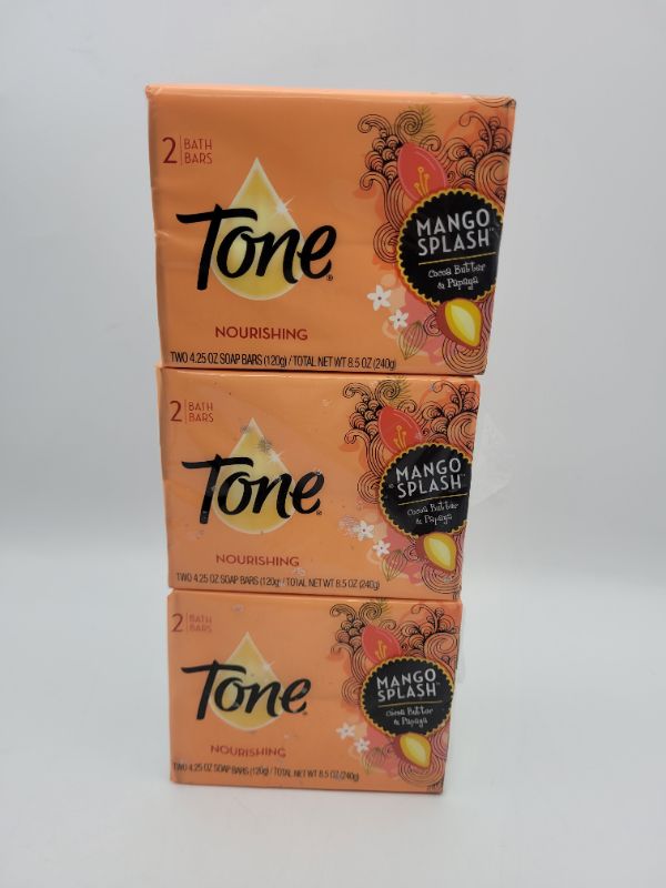 Photo 2 of (3 PACK) Tone Bath Soap Mango Splash With Cocoa Butter And Botanicals Bath Bars NEW SEALED RARE 4.5 oz. 2-Count