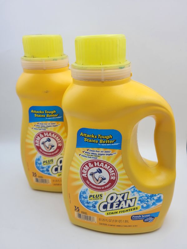Photo 2 of 2 pack ARM & HAMMER Plus OxiClean Stain Fighters, 35 Loads Liquid Laundry Detergent, Fresh Scent 61.25 Fl Oz