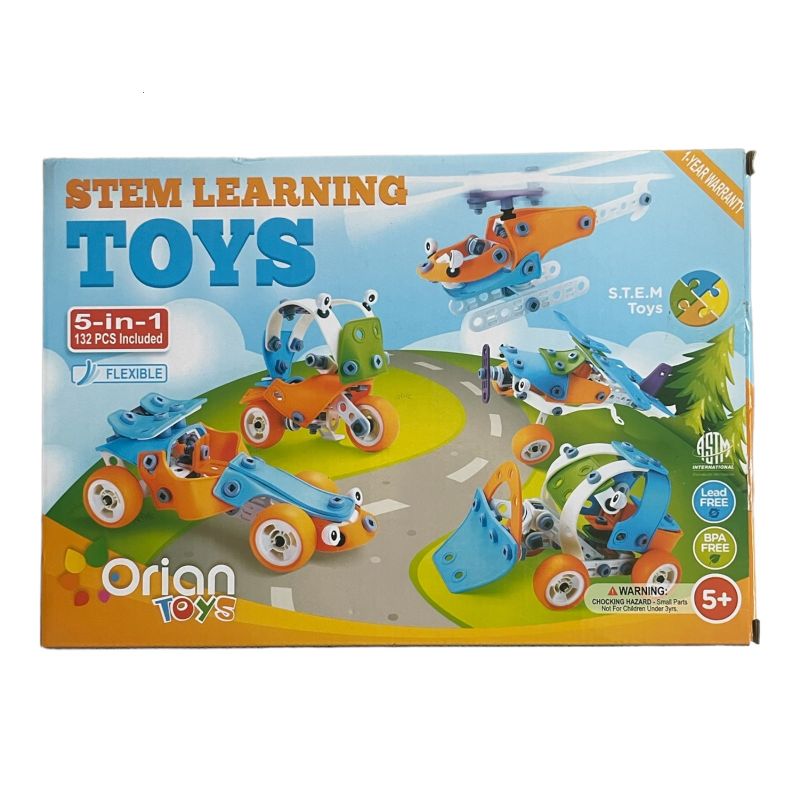 Photo 3 of Orian Toys 5 In 1 STEM Learning Toys For Boys And Girls, Best IQ Builder STEM Learning Toys Creative Construction Engineering For Kids 5-11 Years Old, DIY Building Kit, 132 Pieces, Play Set - Gift Box