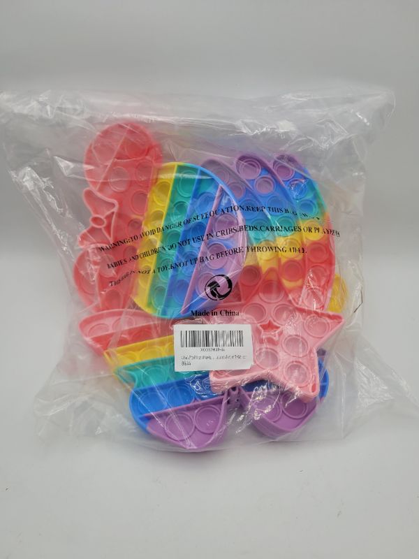 Photo 2 of 4 Pack Pop Sensory Toy Cheap Popper Set Stress Bubble Silicone Gift Special Need Kid Boy Girl Teen Adult Friend ADHD Rainbow Unicorn Butterfly Meteor Rainbow Butterfly