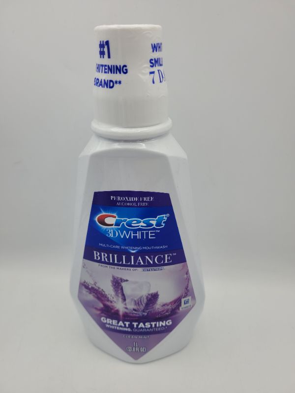 Photo 2 of Crest 3D White Brilliance Alcohol Free Whitening Mouthwash, Clean Mint, 1 L (33.8 fl oz)