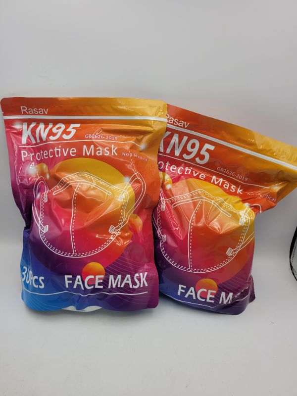 Photo 2 of 2 pack Rasav KN95 Face Masks, 30 Pack Comfortable 5 Layer Cup Dust Safety Mask, Protection KN95 Masks with Elastic Ear Loops for Women, Men Color-01