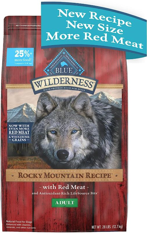Photo 1 of Blue Buffalo Wilderness Rocky Mountain Recipe High Protein Natural Adult Dry Dog Food, Red Meat with Grain 28 lb Bag