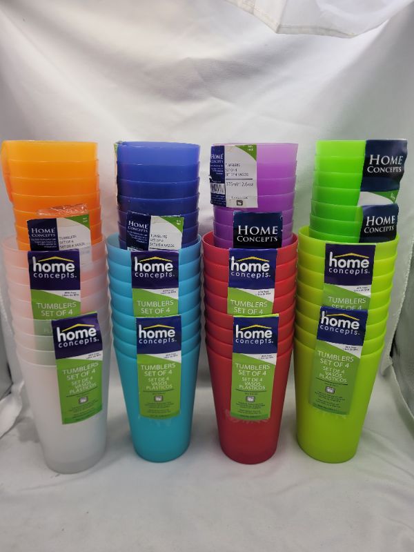 Photo 1 of 64 Count HomeConcepts Assorted Color BPA Free Tumblers 32 18oz, 32 12.6oz (8 of each color)