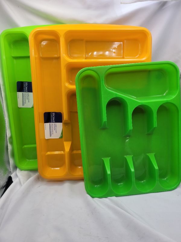 Photo 1 of 2 pack HomeConcepts Jumbo Cutlerty Drawer Organizer (Green/Orange) and 1 Small Cutlery Drawer Organizer (Green)
