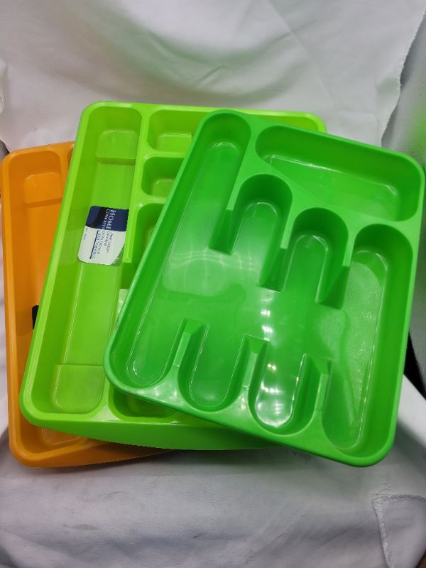 Photo 2 of 2 pack HomeConcepts Jumbo Cutlerty Drawer Organizer (Green/Orange) and 1 Small Cutlery Drawer Organizer (Green)