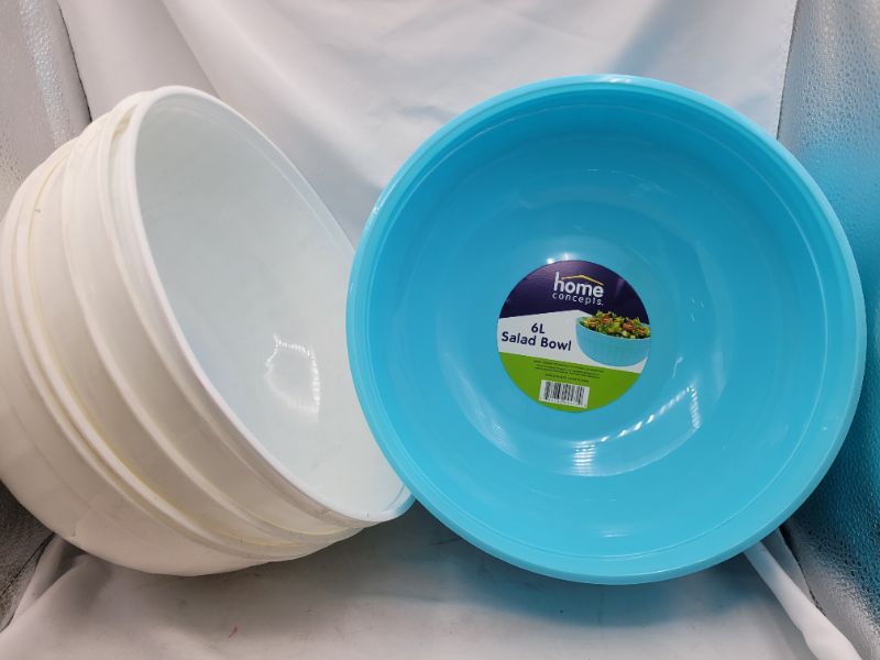 Photo 1 of 10 Count Home Concepts Large 6L BPA Free Plastic Salad Serving Bowls (White, Blue 5 each color)