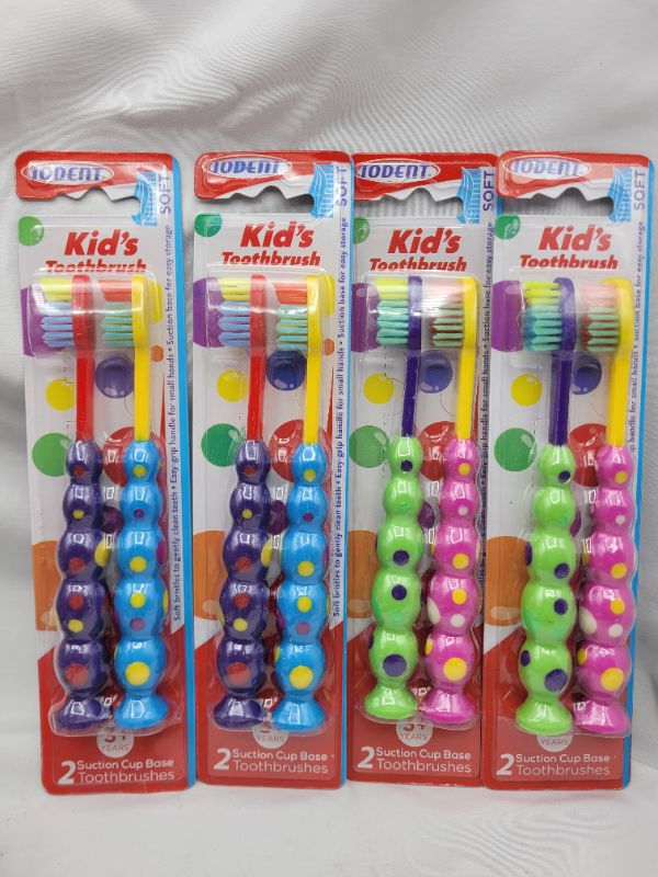 Photo 2 of (4pack) Blondee's Kids Toothbrush 2 Pack - Soft Contoured Bristles - Child Sized Brush Heads (3-10 Year Old) - Suction Cup for Fun & Easy Storage - Girl & Boy Set