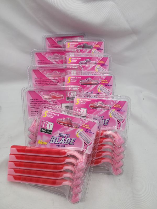Photo 2 of 9 Packs Of  5 Count- DailyTouch Triple Blade Disposable Razors Pivot Head with Lubrastrip