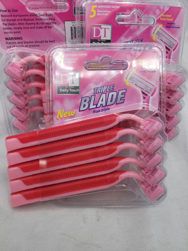 Photo 1 of 9 Packs Of  5 Count- DailyTouch Triple Blade Disposable Razors Pivot Head with Lubrastrip