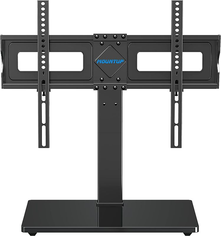 Photo 1 of MOUNTUP Universal TV Stand, Table Top TV Stands for 37 to 70 Inch Flat Screen TVs - Height Adjustable, Tilt, Swivel TV Mount with Tempered Glass Base Holds up to 88 lbs, Max VESA 600x400mm MU0031