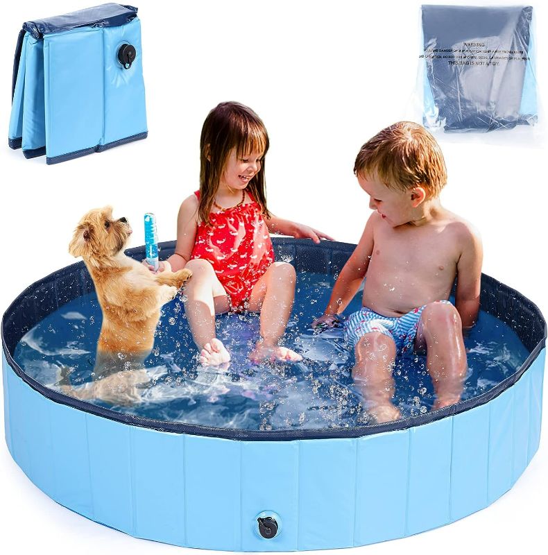 Photo 1 of Plastic Paddling Pool Dog Pool Pet Swimming Pool for Small Dogs Hard Bath Pool Foldable Outdoor Bathing Tub Hard Kiddie Pool for Dogs Cats (47''x12'')