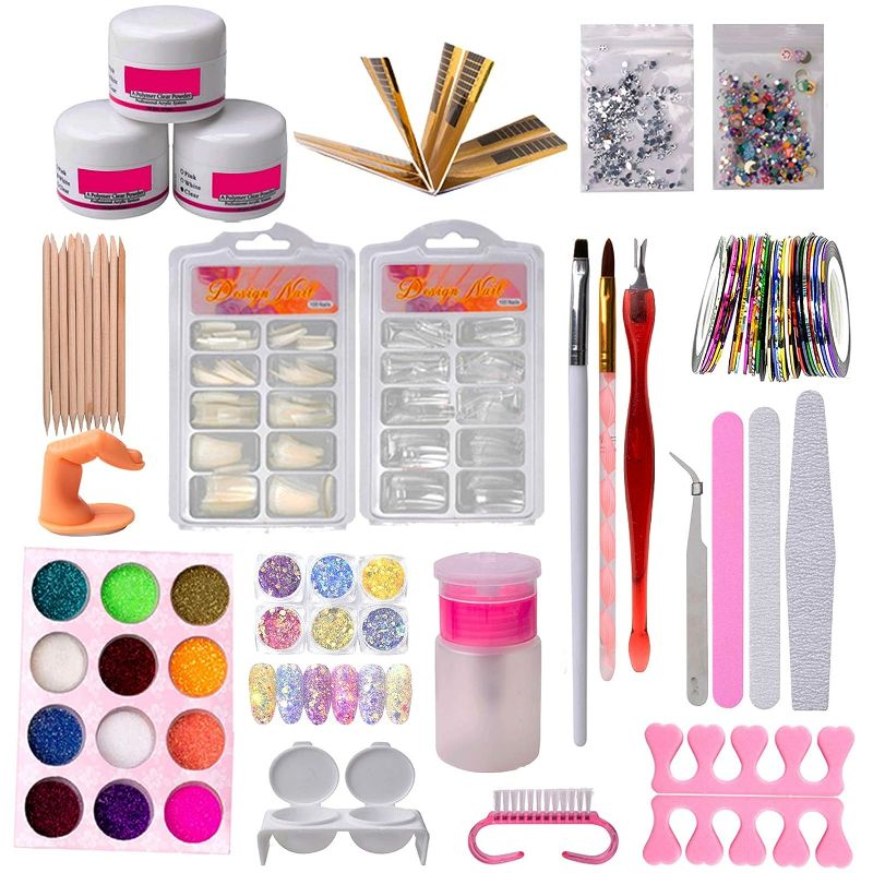 Photo 1 of Acrylic Nail Kit Set, Acrylic powder Shiny Glitter Nail Art Decoration Professional DIY Gel Nail Kit Manicure Set with Nail Dryes