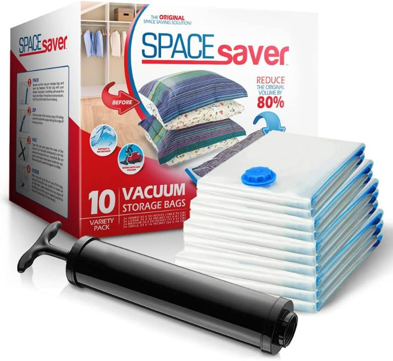 Photo 1 of Spacesaver Vacuum Storage Bags (Variety 10-Pack) Save 80% on Clothes Storage Space - Vacuum Sealer Bags for Comforters, Blankets, Bedding, Clothing - Compression Seal for Closet Storage. Pump for Travel.