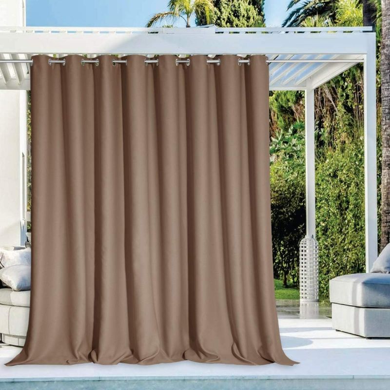 Photo 1 of NICETOWN Outdoor Privacy Curtain for Patio Waterproof, Grommet Top Thermal Insulated Blackout Extra Wide and Long Door Blind for Sunroom/Pavilion/Gazebo, Tan, 1 Piece, 120" Wide by 95" Long