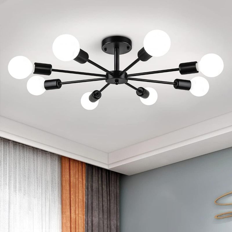 Photo 1 of ZSMIHDOH 8-Lights Modern Black Chandeliers, Sputnik Light Fixtures Semi Flush Mount Ceiling Light for Living Room Bedroom Kitchen Island Dining Room Hallway