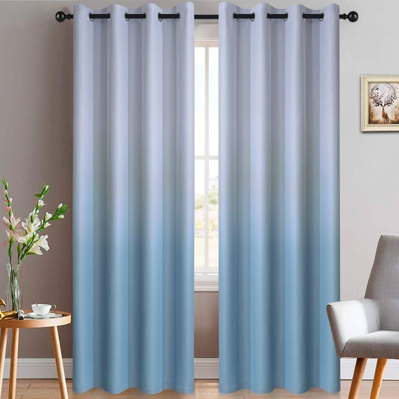 Photo 1 of Yakamok Room Darkening Ombre Curtains, Thermal Insulated Gradient Color Curtains, Light Blocking Grommet Window Drapes for Bedroom (Light Blue and Greyish White, 52x96 Inch, 2 Panels)