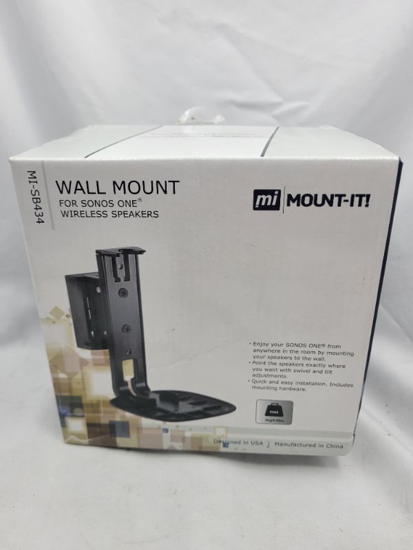 Photo 2 of Mount-It! Adjustable Speaker Wall Mount Compatible with SONOS One, One SL and Play:1 Low-Profile, Adjustable Tilt and Swivel Speaker Mount, Single, Black (MI-SB434)