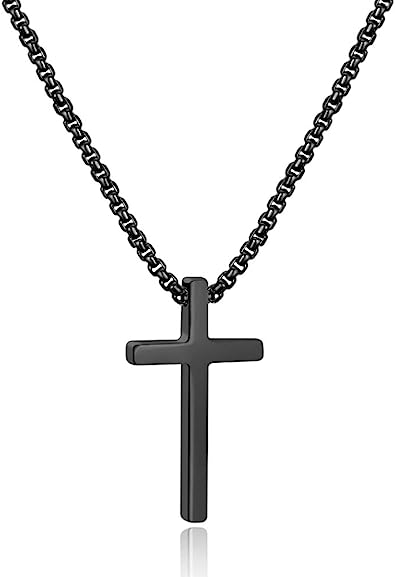 Photo 1 of Ursteel Cross Necklace, Silver Black Gold Stainless Steel Cross Pendant Necklace for Women and Men, 20 Inches Box Chain