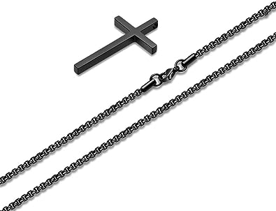 Photo 2 of Ursteel Cross Necklace, Silver Black Gold Stainless Steel Cross Pendant Necklace for Women and Men, 20 Inches Box Chain