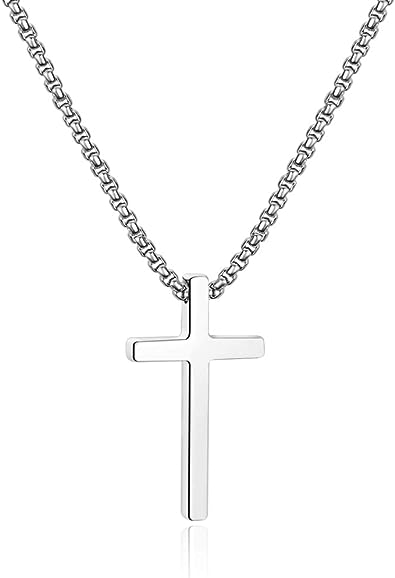 Photo 1 of Ursteel Cross Necklace for Men, Stainless Steel Silver Black Gold Cross Pendant Necklace for Men, 20 Inches Box Chain