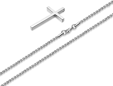 Photo 2 of Ursteel Cross Necklace for Men, Stainless Steel Silver Black Gold Cross Pendant Necklace for Men, 20 Inches Box Chain