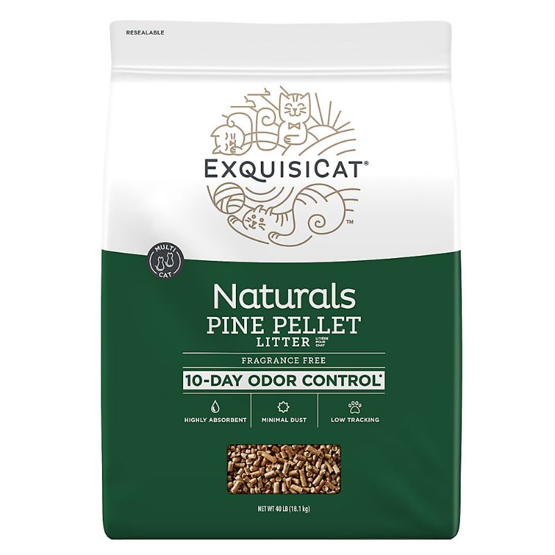 Photo 1 of ExquisiCat Naturals Multi-Cat Pine Pellet Cat Litter - Unscented, Low Dust, Low Tracking, Natural 40lbs