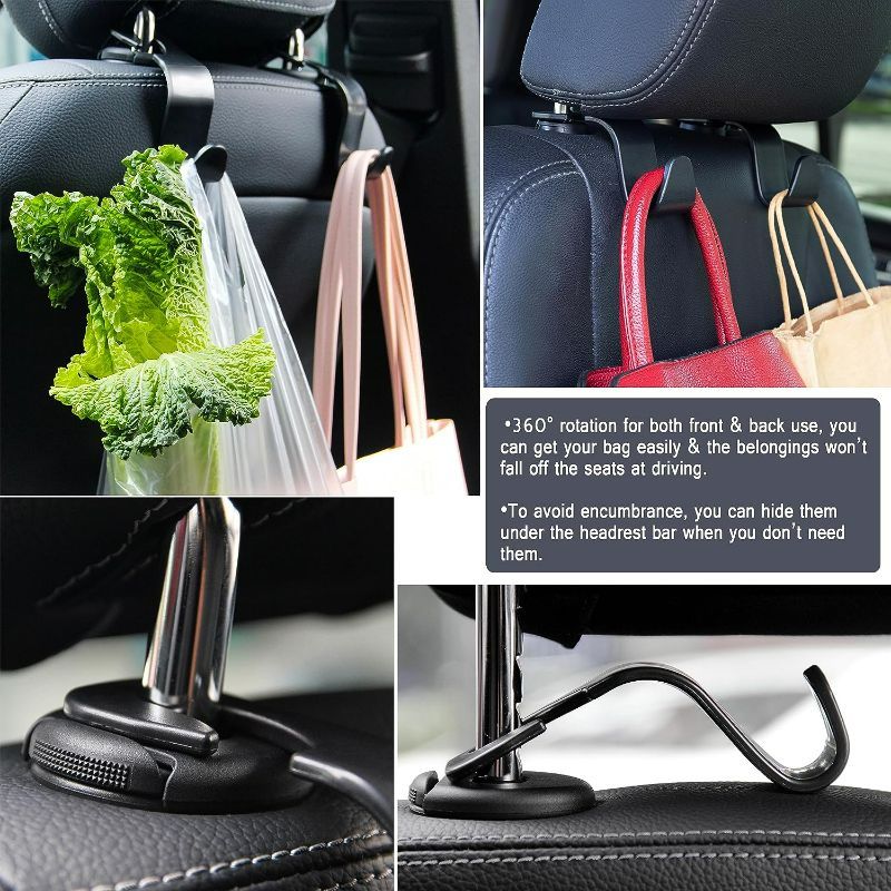 Photo 2 of Amooca Car Seat Headrest Hook 4 Pack Hanger Storage Organizer Universal for Handbag Purse Coat fit Universal Vehicle Car Black S Type