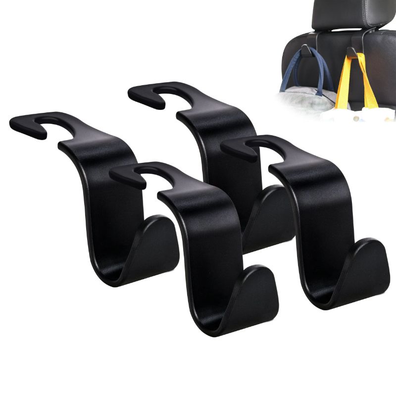 Photo 1 of Amooca Car Seat Headrest Hook 4 Pack Hanger Storage Organizer Universal for Handbag Purse Coat fit Universal Vehicle Car Black S Type