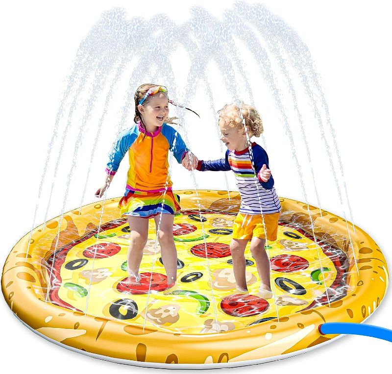 Photo 1 of Inflatable Sprinkler Water Splash Pad for Kids and Toddlers Water Play Mat Summer Pizza Water Toys 68" for Boys and Girls Swimming Pool Fun Backyard Lawn Games