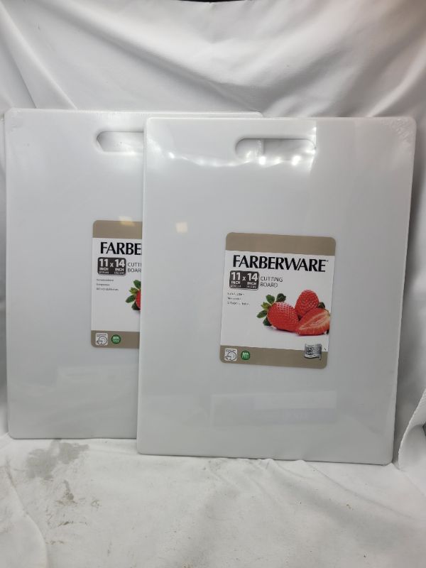 Photo 2 of 2 pack Farberware Large Cutting Board, Dishwasher- Safe Plastic Chopping Board for Kitchen with Easy Grip Handle, 11-inch by 14-inch, White