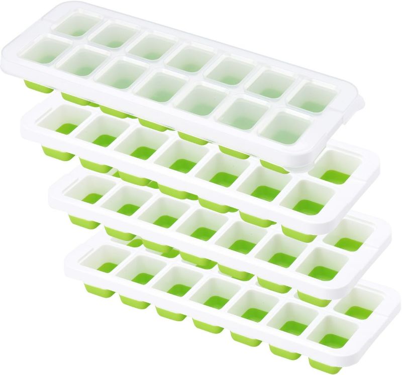 Photo 1 of OMorc Ice Cube Trays 4 Pack [Upgraded Version], Easy-Release Silicone and Flexible 14-Ice Trays with Unique Removable Lid, Make Larger Ice Cubes, BPA Free, Stackable Durable and Dishwasher Safe