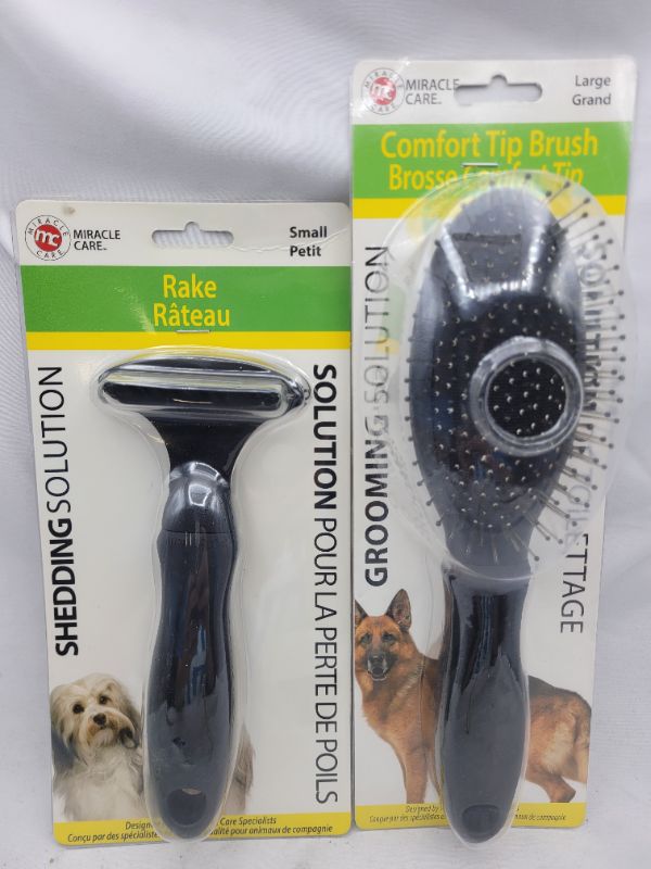 Photo 3 of 2 pcs MiracleCoat Dog Large Comfort Tip Brush/Small Rake Bundle