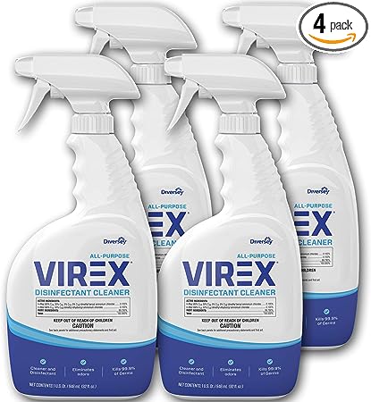 Photo 1 of VIREX Diversey All Purpose Disinfectant Cleaner- Kills 99.9% of Germs and Eliminates Odors, Lemon Scent, Ready-to-Use Spray, 32-Ounce (Pack of 4)