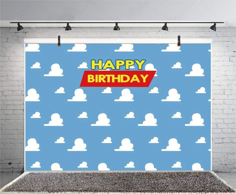 Photo 1 of 2 pack 5x3ft Kids Happy Birthday Photography Background Watercolor Banner Seamless Retro Airplane Aircraft Sky Cloud Cartoon Backdrop 1st B Day Baby Shower Cake Table Photo Portrait Vinyl Studio Prop