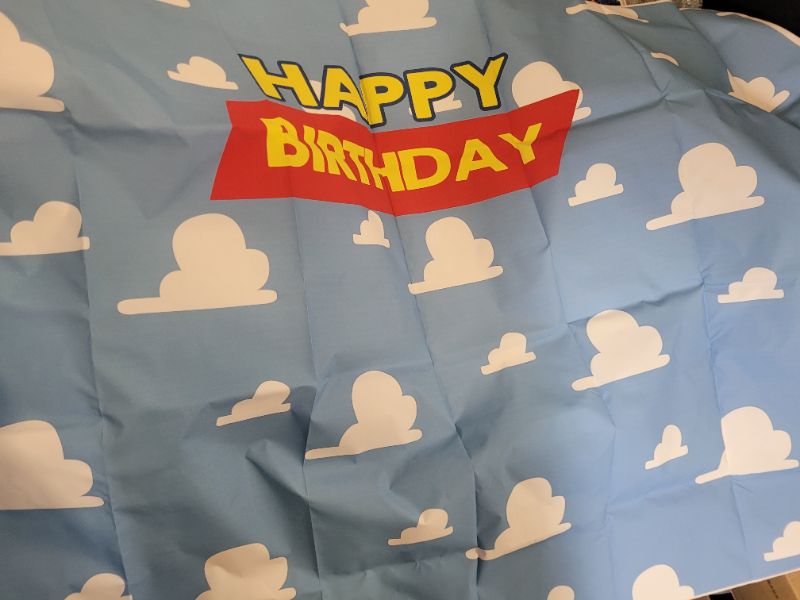 Photo 2 of 2 pack 5x3ft Kids Happy Birthday Photography Background Watercolor Banner Seamless Retro Airplane Aircraft Sky Cloud Cartoon Backdrop 1st B Day Baby Shower Cake Table Photo Portrait Vinyl Studio Prop