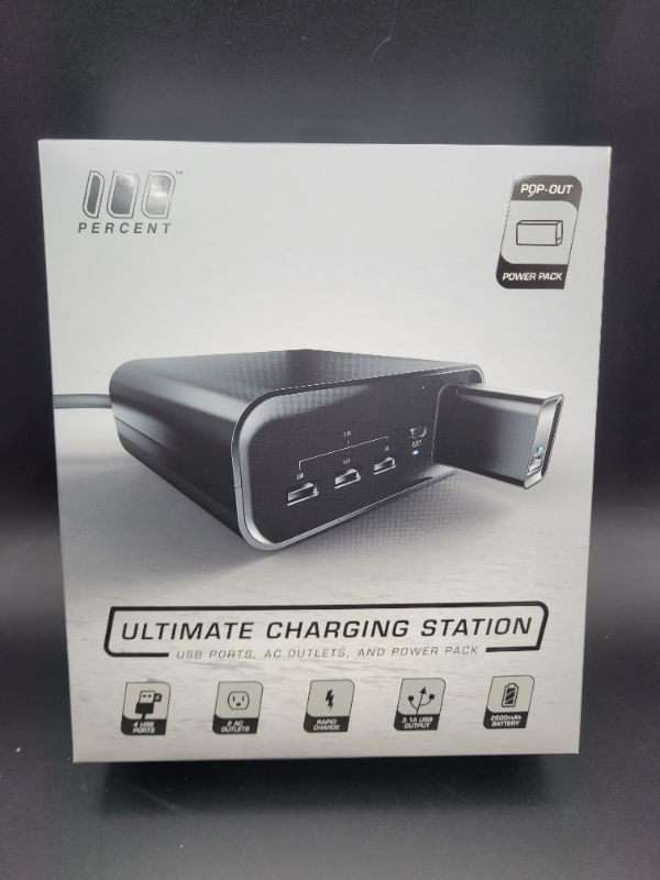 Photo 2 of 100 PERCENT Wall Charging USB Station With Portable Battery that Slides Out, On-The-Go USB Power Pack 