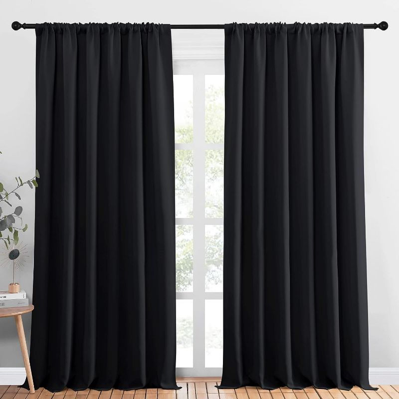 Photo 1 of NICETOWN Black Blackout Curtain Blinds - Solid Thermal Insulated Window Treatment Blackout Drapes for Bedroom (2 Panels, 70 inches Wide by 95 inches Long)