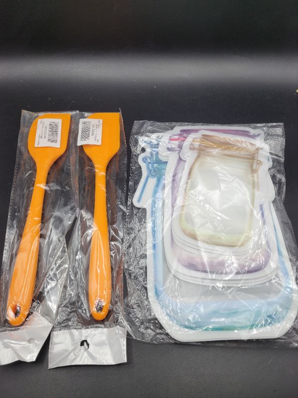 Photo 3 of Kitchenware Bundle: Mason Jar Bottles Bags, Reusable Food Saver Storage Bags Snacks Zipper Sealed Bags Fresh Bags (10PCS) AND 2 Count MJIYA Silicone Spatula, 480°F Heat Resistant Non Stick Rubber Kitchen Spatulas for Cooking, Baking, and Mixing, Versatile