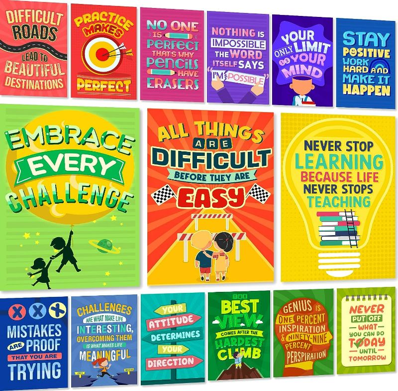 Photo 1 of 15 Growth Mindset Posters for Classroom Decor-12"x17" Large Motivational Posters for Elementary/Middle/High School & Office Decorations, Positive Inspirational Quote Wall Art for Students & Teachers