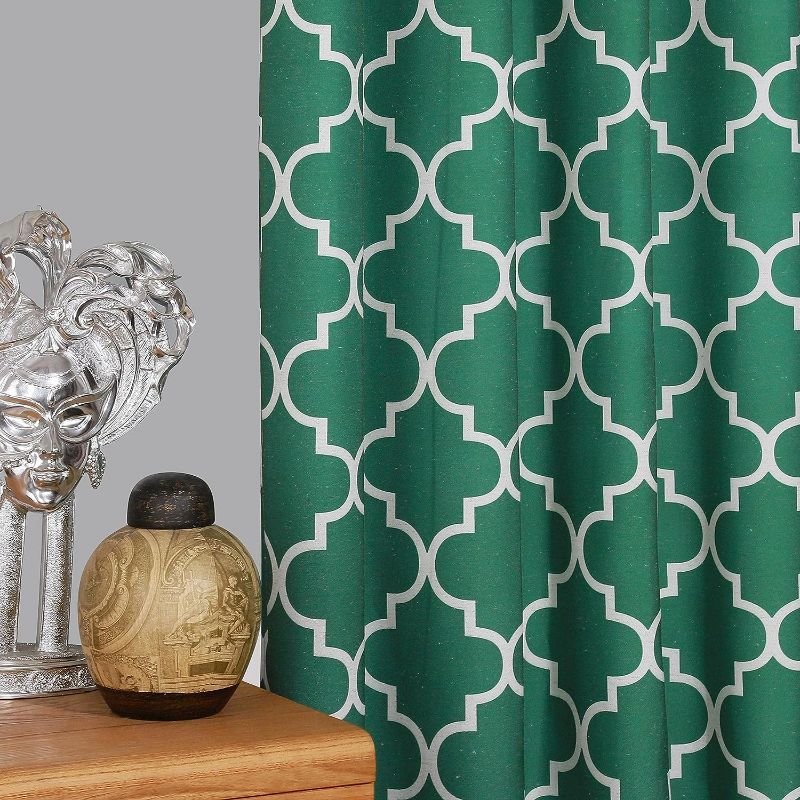 Photo 1 of Mr.ing Roomdarking Linen Curtains Print Morocco Grommet Top Window Treatment for Living Room Thermal Insulated ,52W x 84L Inch, Green Set of 2 Panels