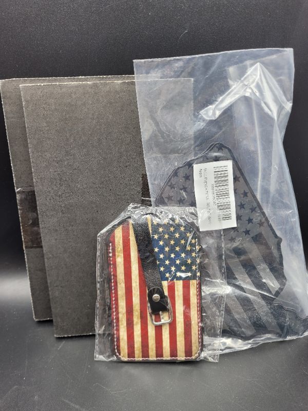 Photo 4 of American Flag items bundle: 1Pcs Luggage Tag PU Leahter Travel Tags,Travel Bag Labels Suitcase Baggage Bag Tags,America Flag, 2 pcs USA Black Map Flag Fender Emblems Forward and Reverse for Cars Trucks, 2 pcs eVerHITCH Texas State Black Flag Metal Auto Fe