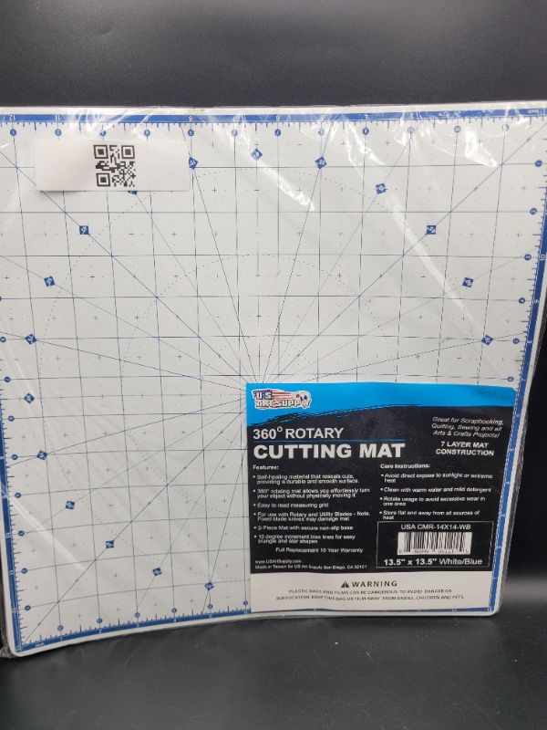 Photo 2 of U.S. Art Supply 13.5" x 13.5" Rotary WHITE/BLUE High Contrast Professional Self Healing 7-Layer Durable Non-Slip Cutting Mat Great for Scrapbooking, Quilting, Sewing and all Arts & Crafts Projects