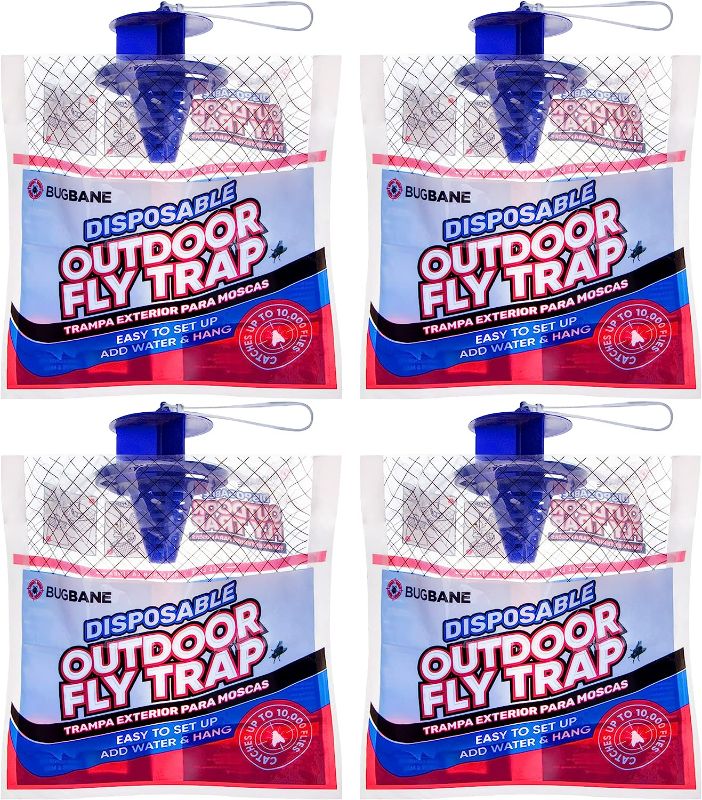 Photo 1 of Fly Traps Outdoor Fly Traps. 4 Natural Pre-Baited Fly Bags Outdoor Disposable. Fly Trap Bag Fly Catchers Outdoors. Stable Horse Ranch Fly Trap. Disposable Fly Traps Outdoor Hanging Fly Killer