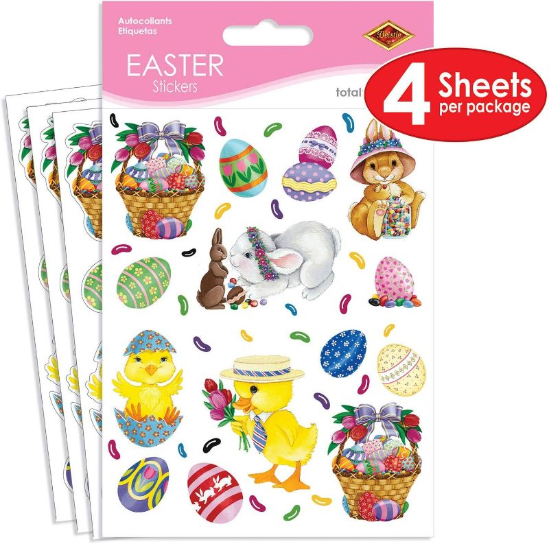Photo 5 of Assorted Stickers Bundle: Includes Beistle 4 Sheets Bunny, Basket & Egg Stickers for Easter Party Favors DIY Craft Decorations, 4.75" x 7.5" and others