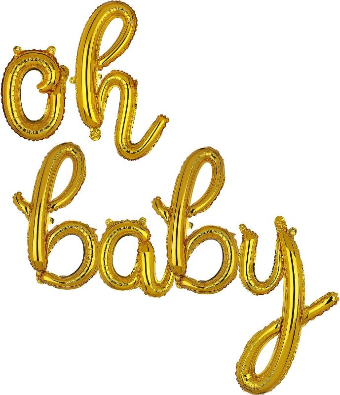 Photo 1 of Rose&Woodlove Oh Baby Cursive Foil Letter Balloons Banner Oh Baby Sign Script Balloons Baby Shower Gender Reveal,16“,Gold