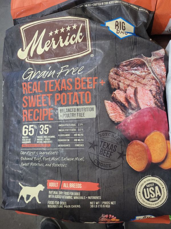 Photo 2 of Merrick Dry Dog Food, Real Texas Beef and Sweet Potato Grain Free Dog Food Recipe - 30 lb. Bag