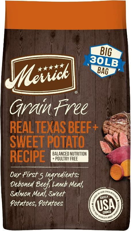 Photo 1 of Merrick Dry Dog Food, Real Texas Beef and Sweet Potato Grain Free Dog Food Recipe - 30 lb. Bag